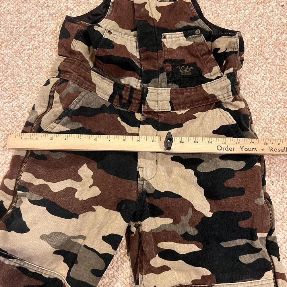 Walls Blizzard Pruf Ski Pants Kids 12/14 Brown Camo Bib Insulated Snow Winter